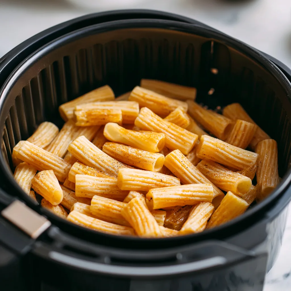 air fryer pasta chips cooking in air fryer basket modern kitchen