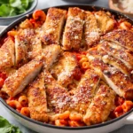 A quick and delicious 30 minute chicken recipe served with colorful vegetables.