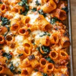 A delicious baked pasta dish fresh out of the oven, ready to serve for a crowd.