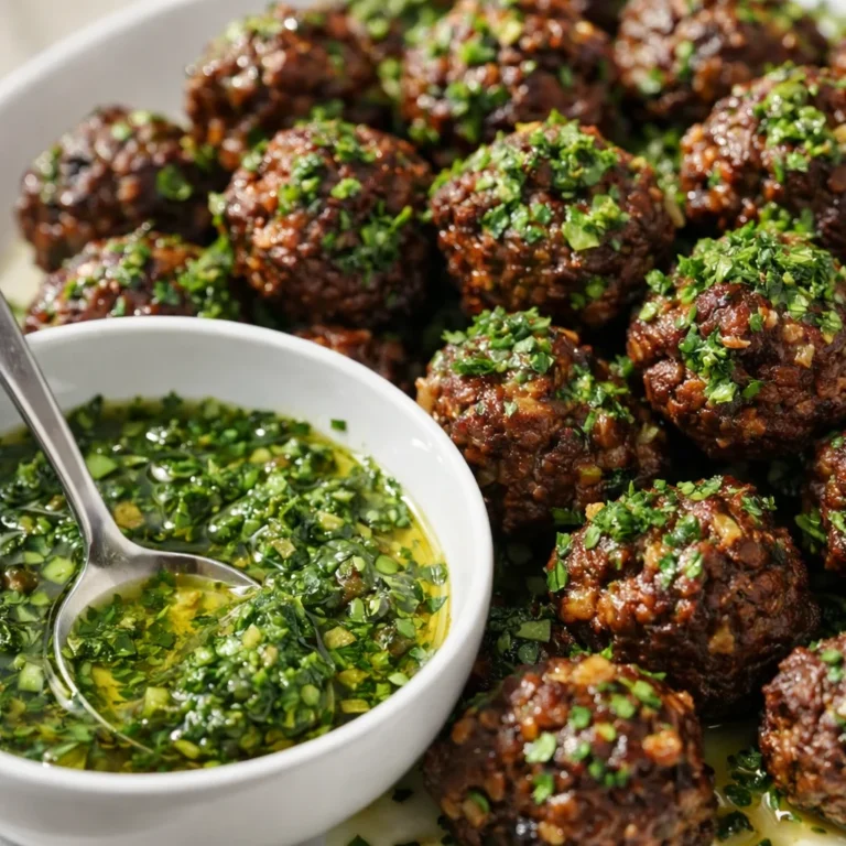 Crispy sheet pan meatballs with vegetables and flavorful sauces ready to serve.