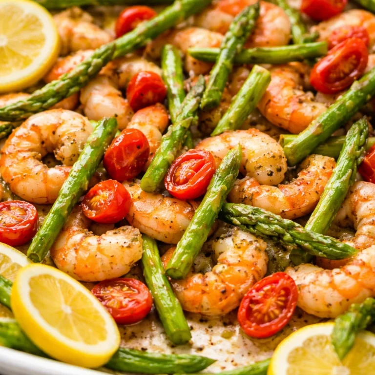 Easy sheet pan shrimp recipe with garlic, veggies, and roasted to perfection
